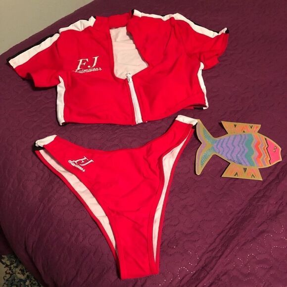 - FJ swimsuit  plunging neck line with zipper front Brazilian bikini set - … - Picture 6 of 13